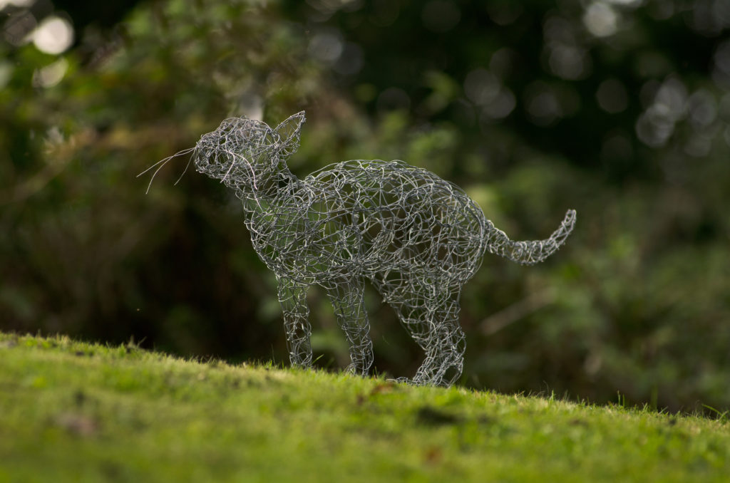 Hand made wire sculpture of a cat