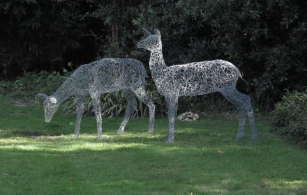 Wire deer sculptures